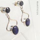 Pair of Silver and Sapphire Drop Earrings.
