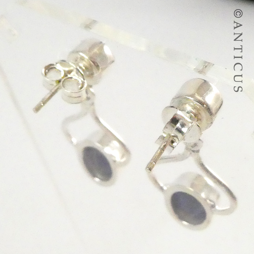 Pair of Silver and Sapphire Drop Earrings.