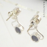Pair of Silver and Sapphire Drop Earrings.