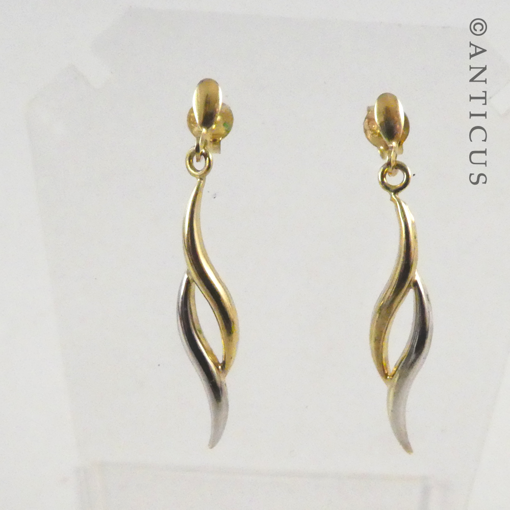 Pair White and Yellow Gold Drop Earrings