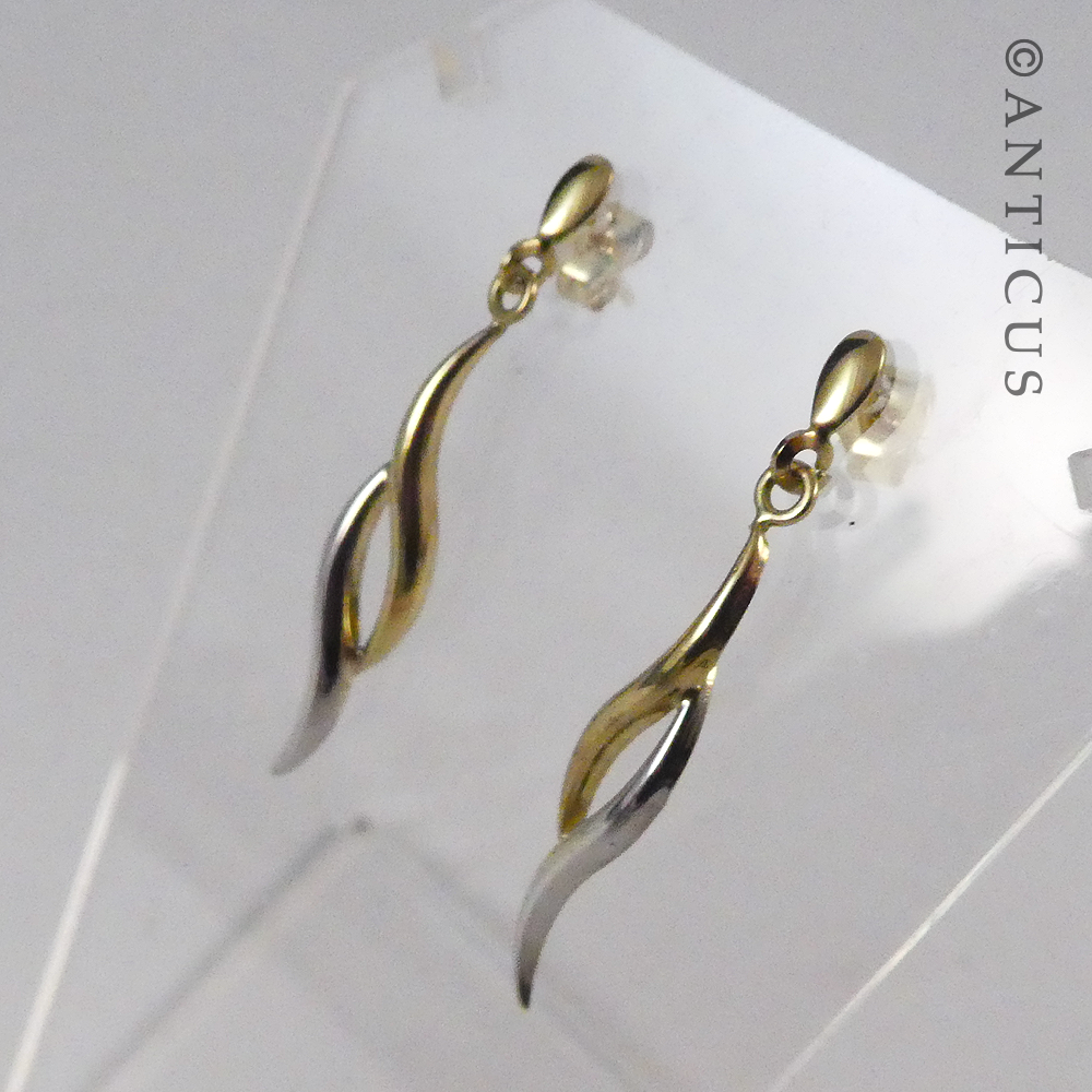 Pair White and Yellow Gold Drop Earrings