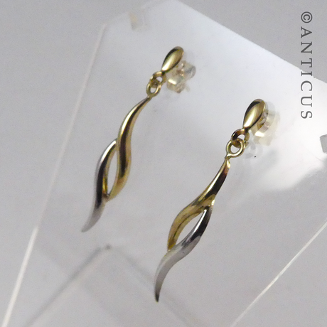 Pair White and Yellow Gold Drop Earrings