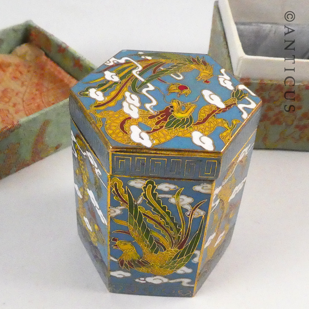 Vintage Cloisonné Caddy in Original Box.