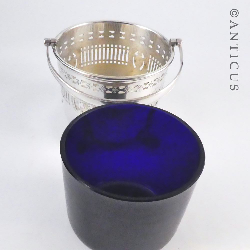 Pretty Sugar Basket with Blue Glass Liner.