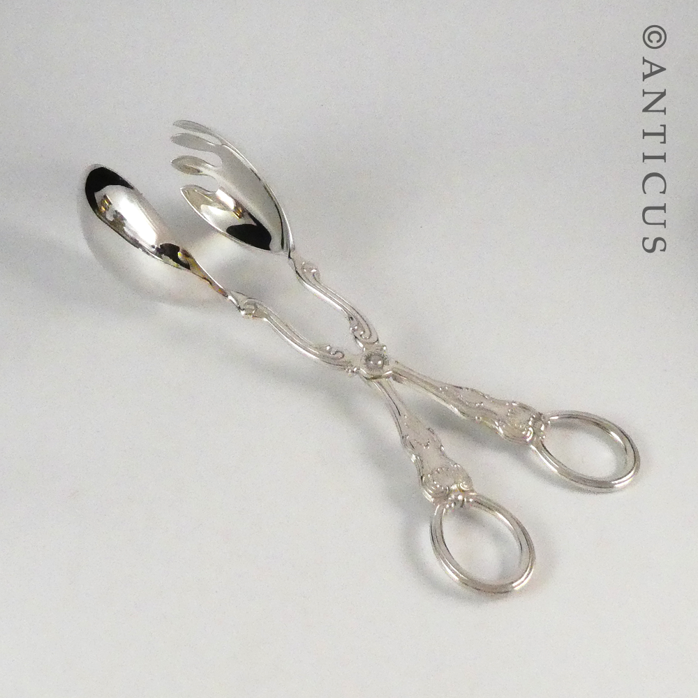 Large Silver Plate Salad Servers, Kings Pattern.