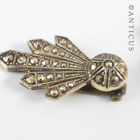 Clip Earrings, Art Deco, Gilded Marcasite Effect.