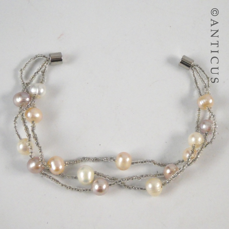 Pearl Bracelet, Three Strand, Magnetic Clasp