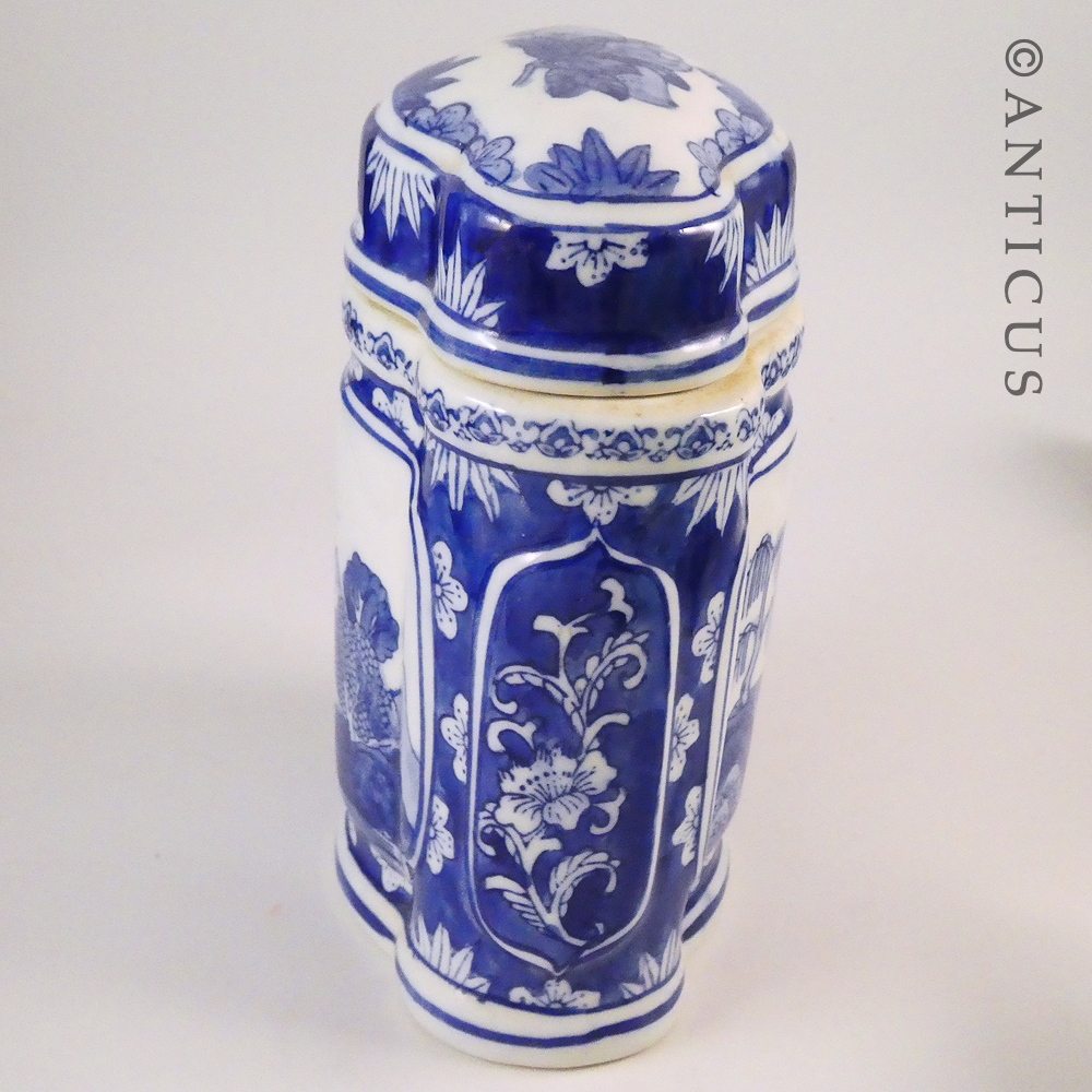Ornamental Blue and White Large Lidded Chinese Jar.