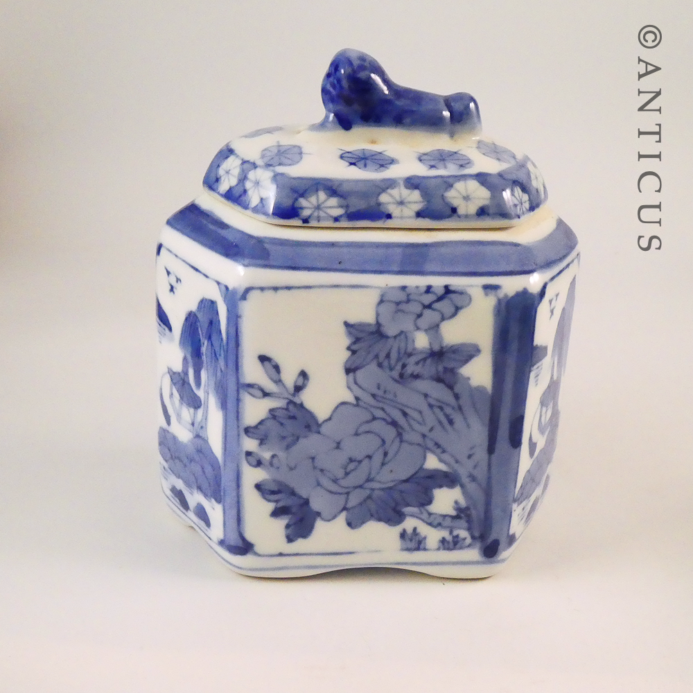 Hexagonal Blue and White Chinese Jar.