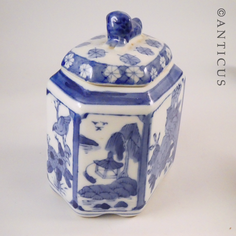 Hexagonal Blue and White Chinese Jar.