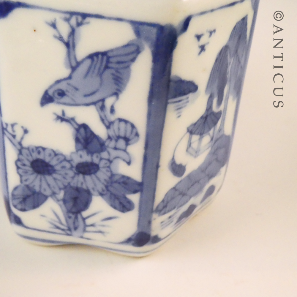 Hexagonal Blue and White Chinese Jar.