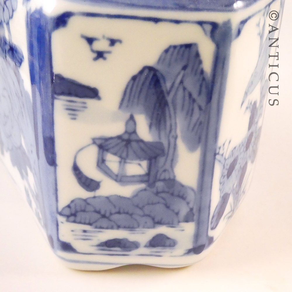 Hexagonal Blue and White Chinese Jar.