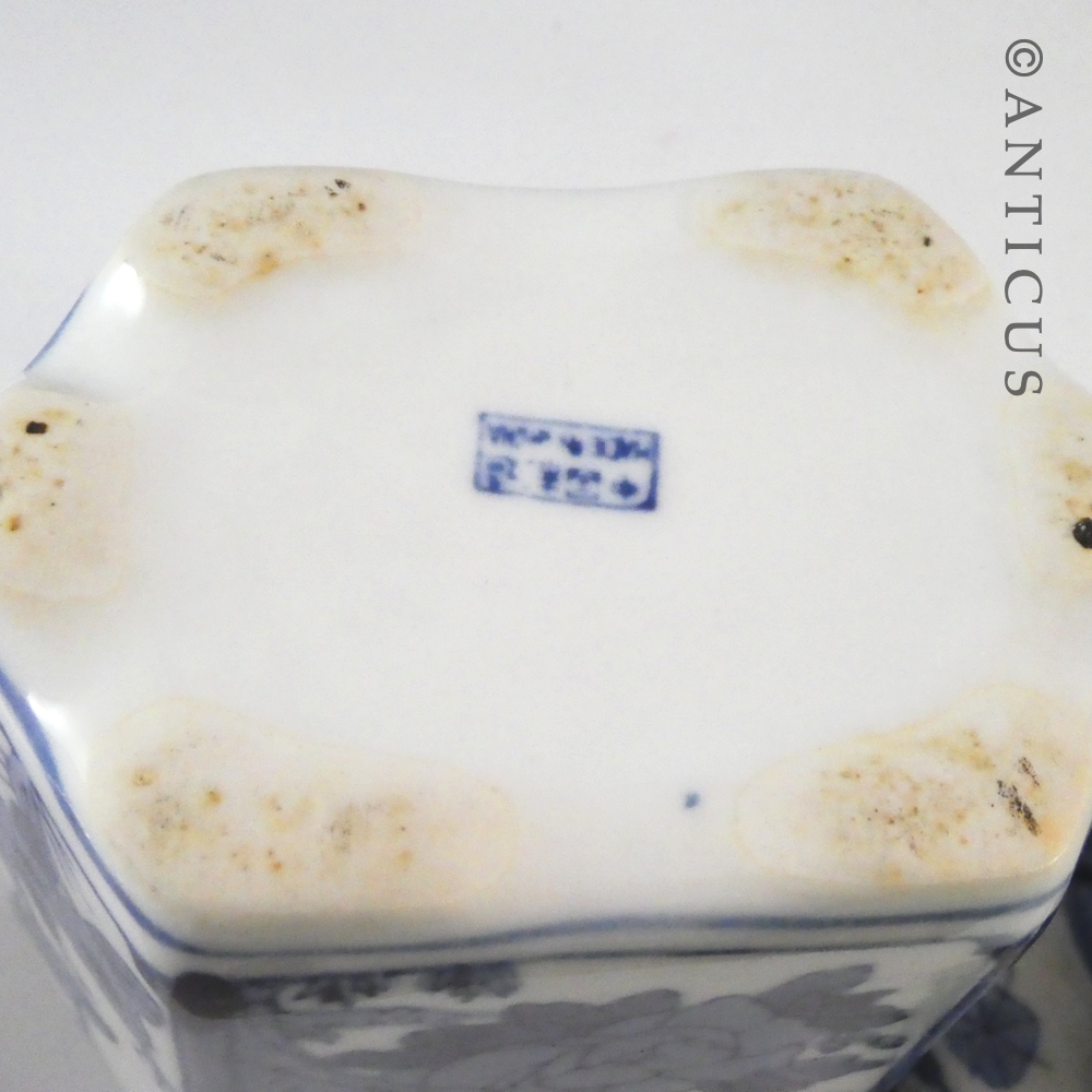 Hexagonal Blue and White Chinese Jar.