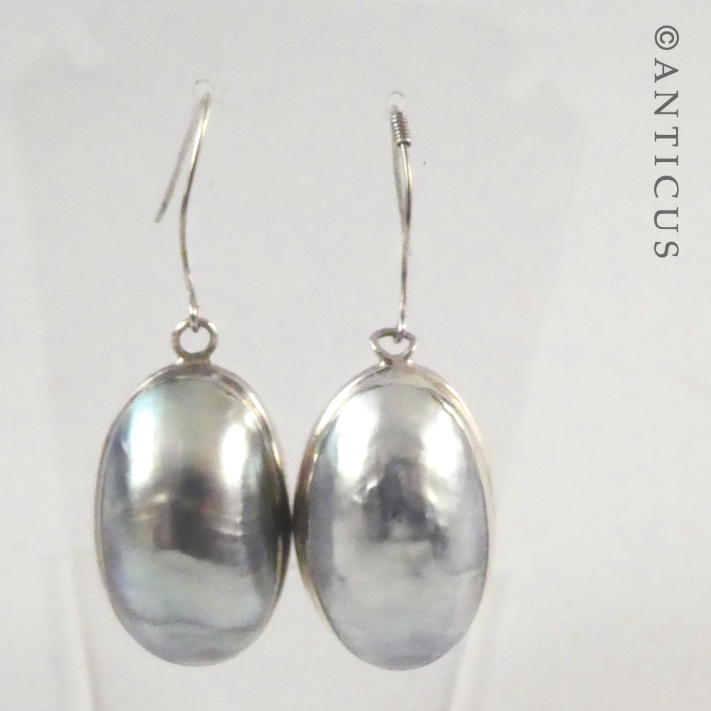 Pair of Silver and Blue Pearl Earrings.