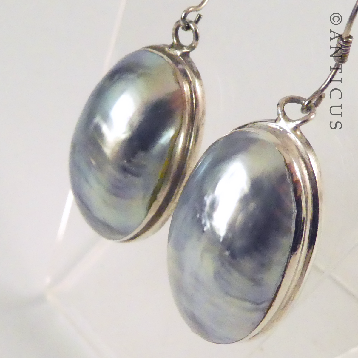 Pair of Silver and Blue Pearl Earrings.