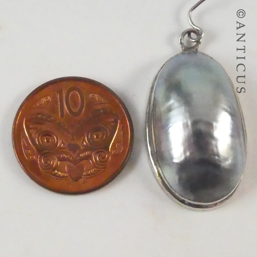 Pair of Silver and Blue Pearl Earrings.