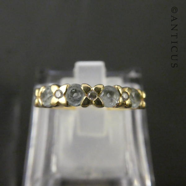 14ct Gold, Diamond and Blue Topaz Ring.