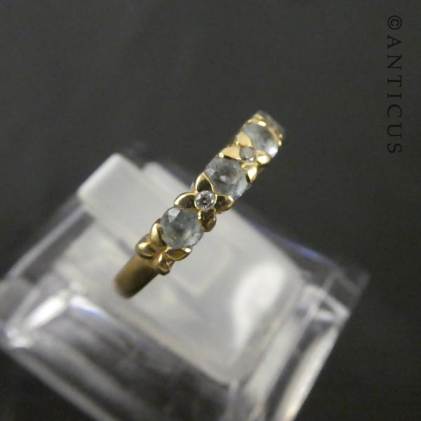 14ct Gold, Diamond and Blue Topaz Ring.