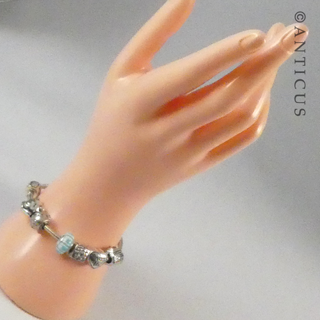 Silver Snake Chain Bracelet with 7 Charms.