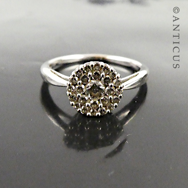 White Gold and Diamond Cluster Ring.