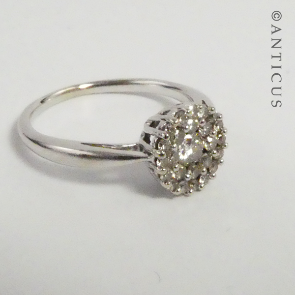 White Gold and Diamond Cluster Ring.
