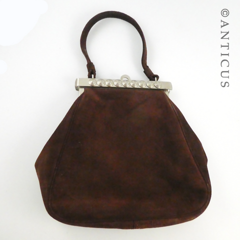 Vintage Handbag Suede. Hermes Label Anticus Antiques