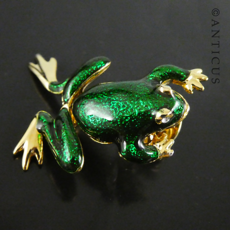 Enamelled Green Frog Pin, with Articulated Legs.
