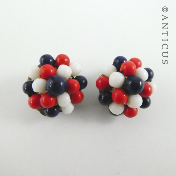 Red, White and Blue Vintage Clip Earrings.