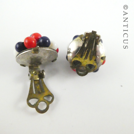 Red, White and Blue Vintage Clip Earrings.