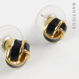 Pair Small Enamel and Gold Knot Earrings.