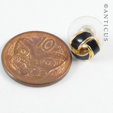 Pair Small Enamel and Gold Knot Earrings.