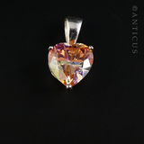 Pretty Coloured Heart Pendant, CZ and Silver.