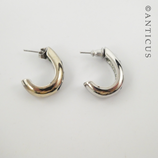 Pair of Half Hoop Earrings, Blue Stones.