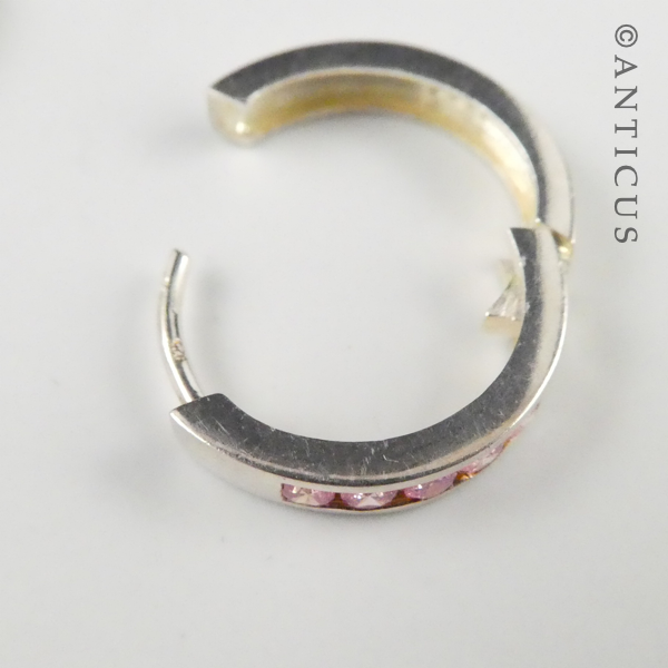 Silver Hoop Earrings with Inset Pink CZs.