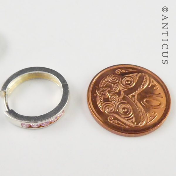 Silver Hoop Earrings with Inset Pink CZs.