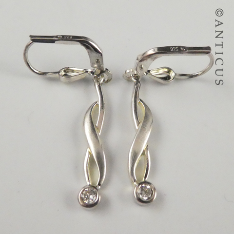 Silver Drop Earrings with Small Crystal.