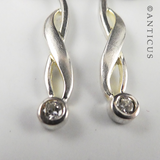 Silver Drop Earrings with Small Crystal.