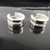 Pair of Silver Hoop Earrings, CZ Stones.