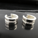 Pair of Silver Hoop Earrings, CZ Stones.