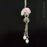 Pink Paisley Charm with Pearls on Long Chain.
