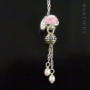 Pink Paisley Charm with Pearls on Long Chain.