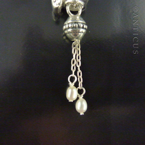 Pink Paisley Charm with Pearls on Long Chain.