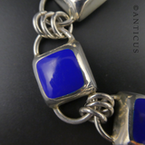 Mexican Silver and Blue Enamel Link Bracelet.