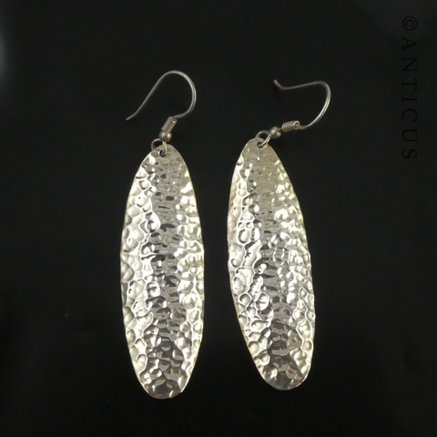 Hammered Silver Oval Drop Earrings.