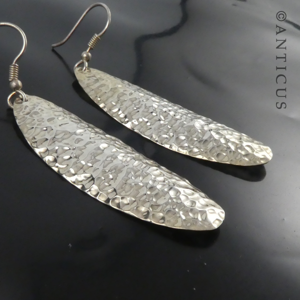 Hammered Silver Oval Drop Earrings.