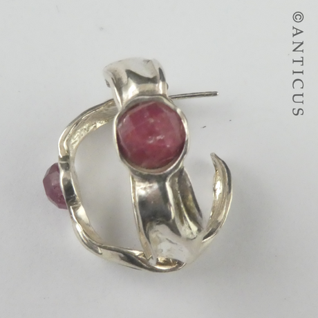 Silver Hoop Earrings with Rubies.