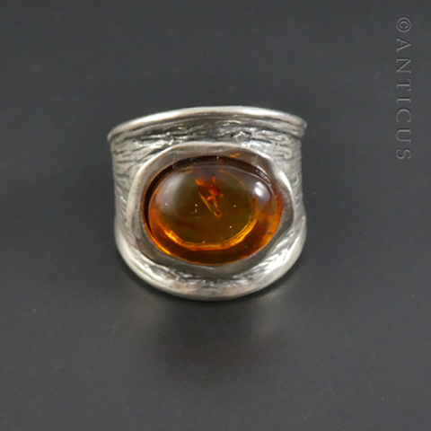 Amber and Silver Modern Ring.