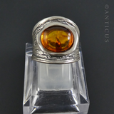 Amber and Silver Modern Ring.