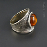 Amber and Silver Modern Ring.