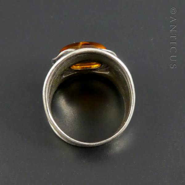 Amber and Silver Modern Ring.